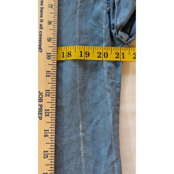 Thread & Supply Shirt Dress 100% Lyocell Vertical Stripe Frayed Hem Med - Picture 7 of 8